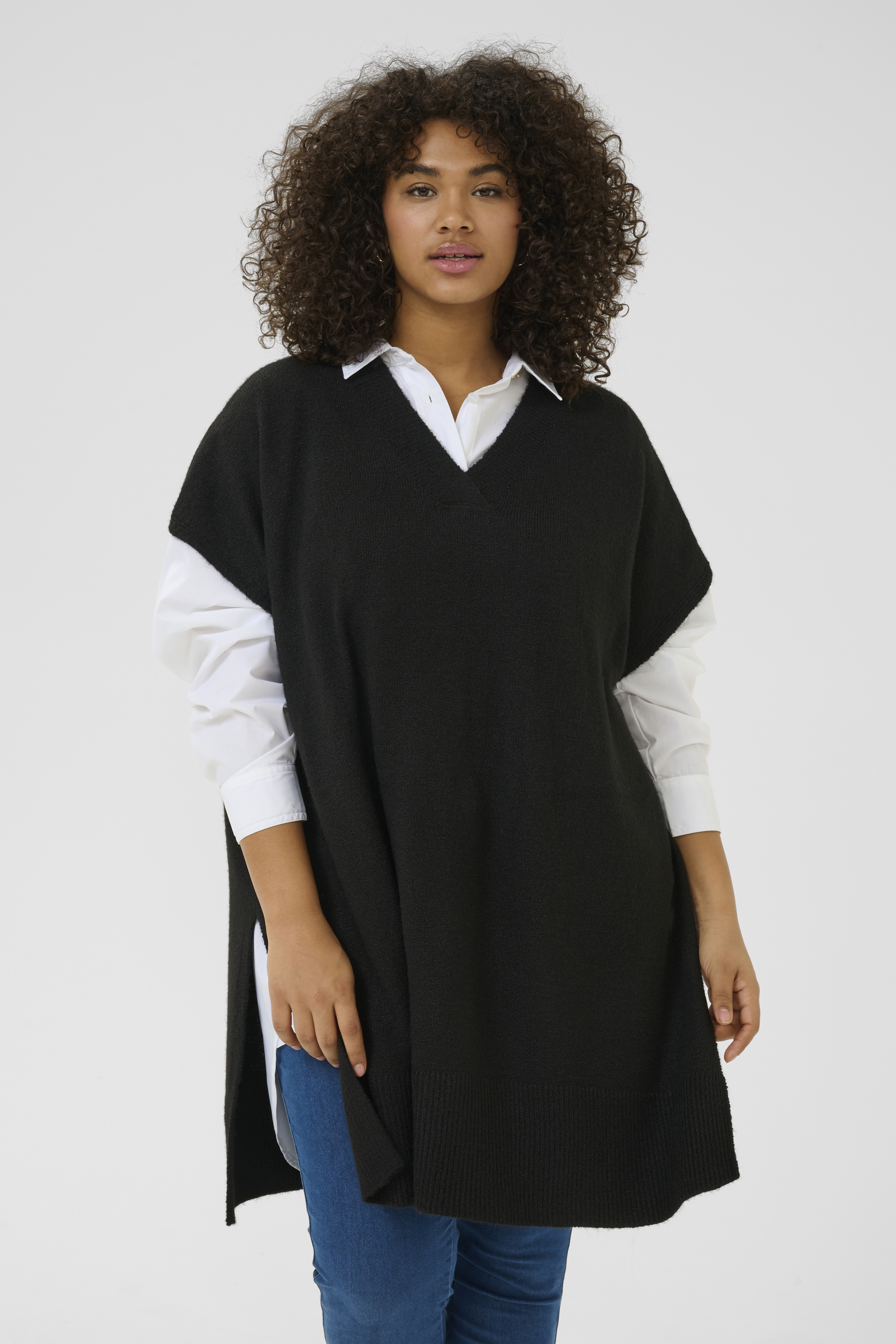 Kaffe Curve KCannett Poncho - Svart - str L-XL för Dam