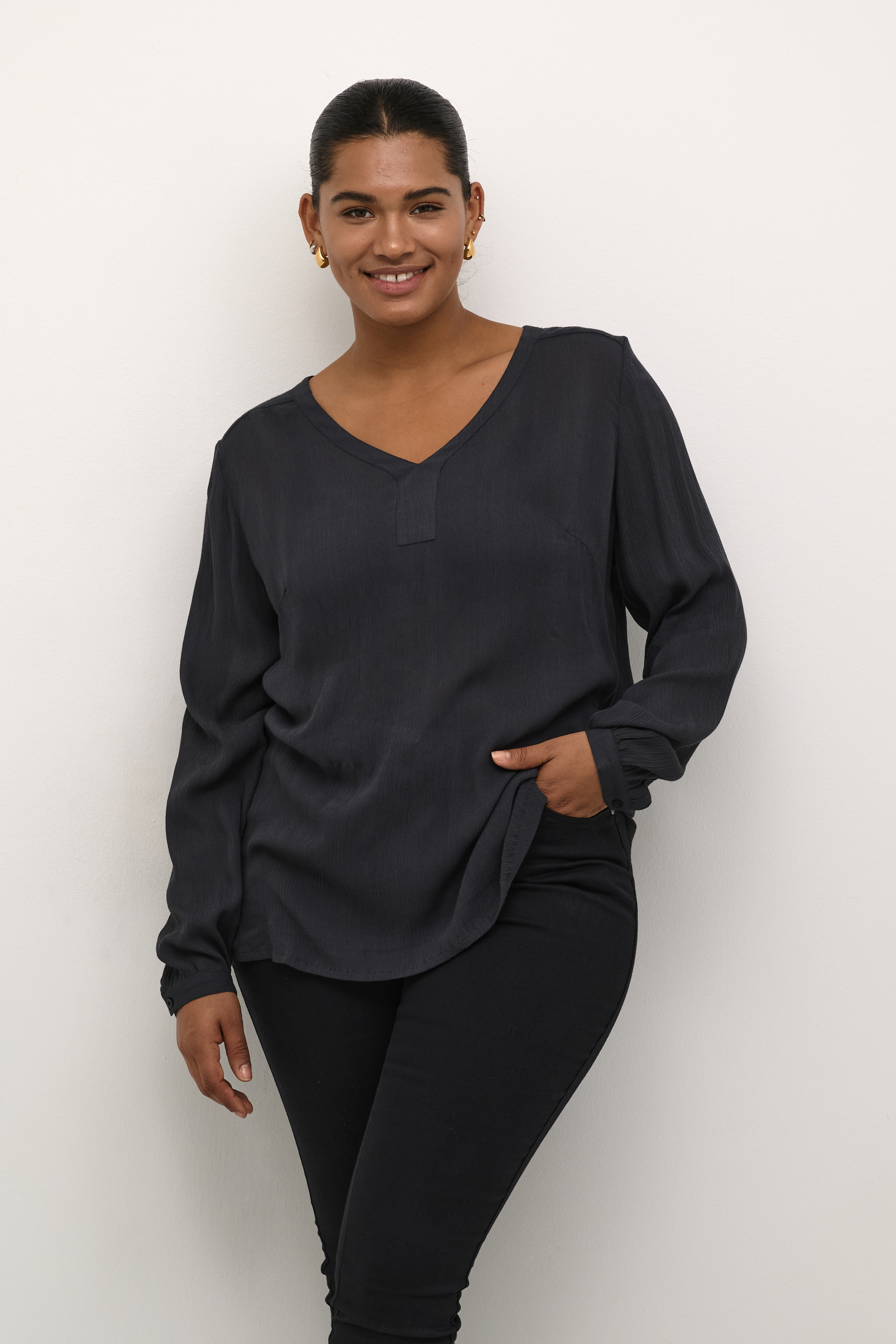 Kaffe Curve KCami Bluse - Grå - Str 44 - Damer