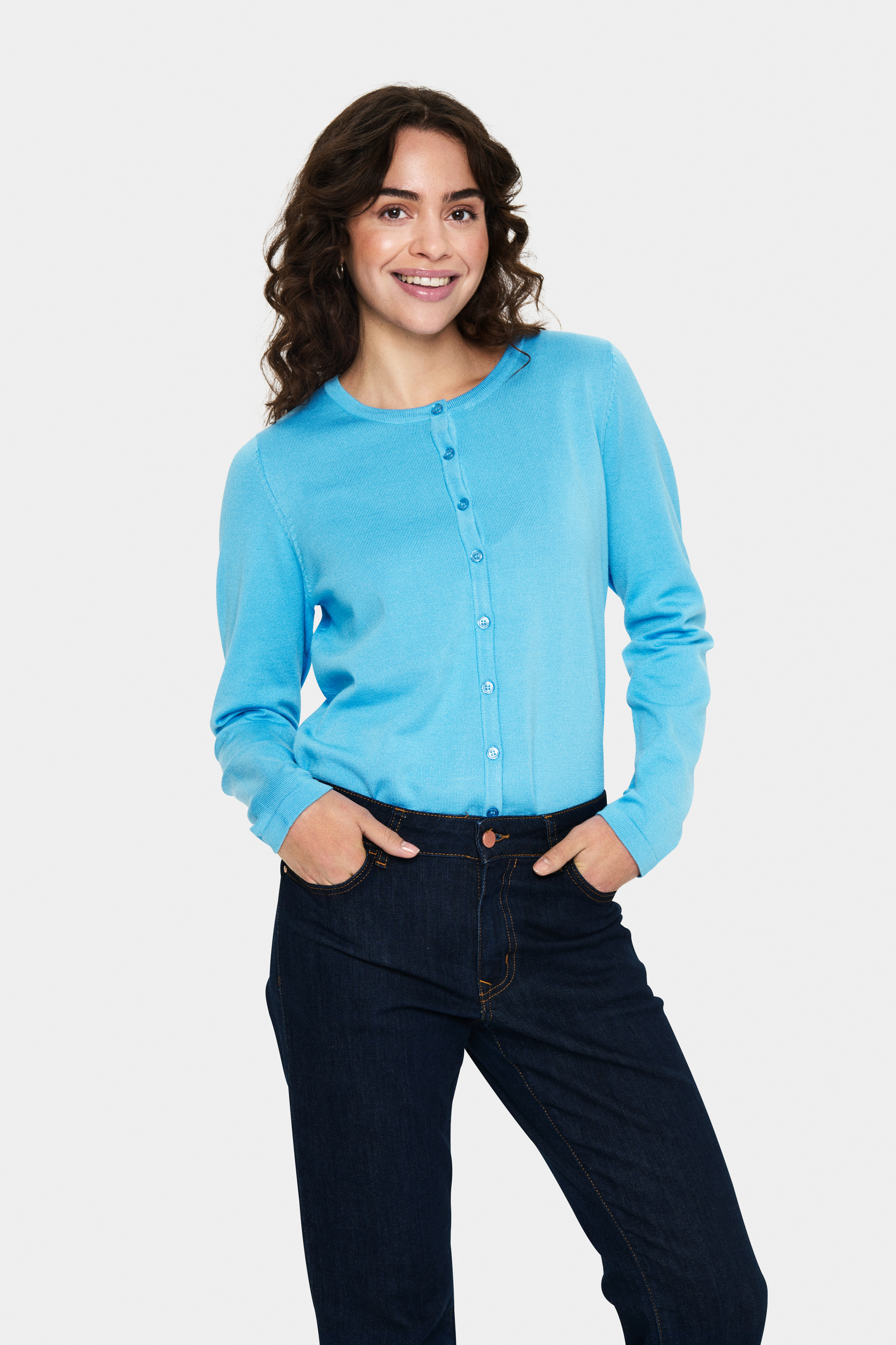 Saint Tropez MilaSZ R-Neck Cardigan - Blå - str M för Dam