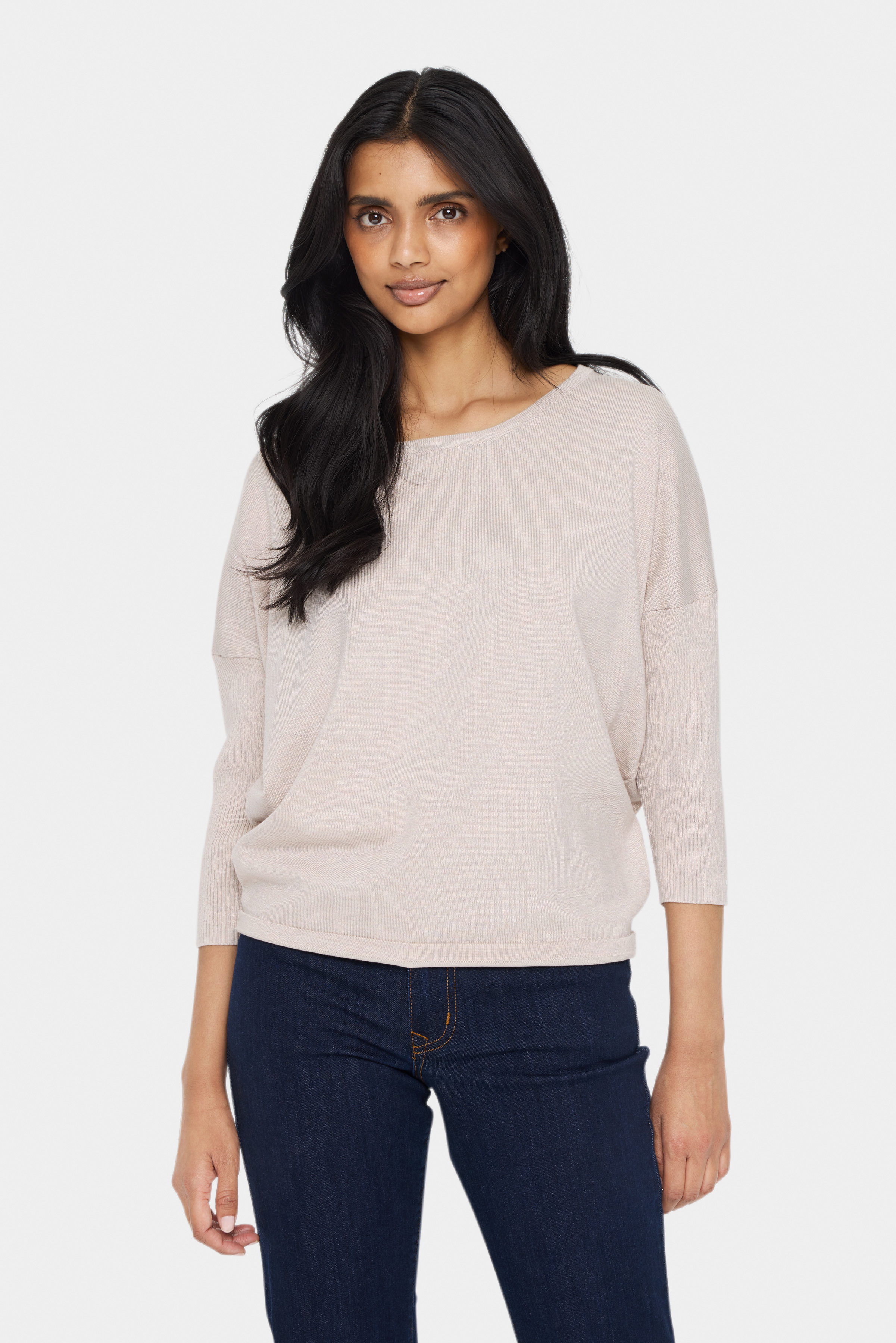 Saint Tropez MilaSZ R-Neck Pullover - Nature - str XL för Dam