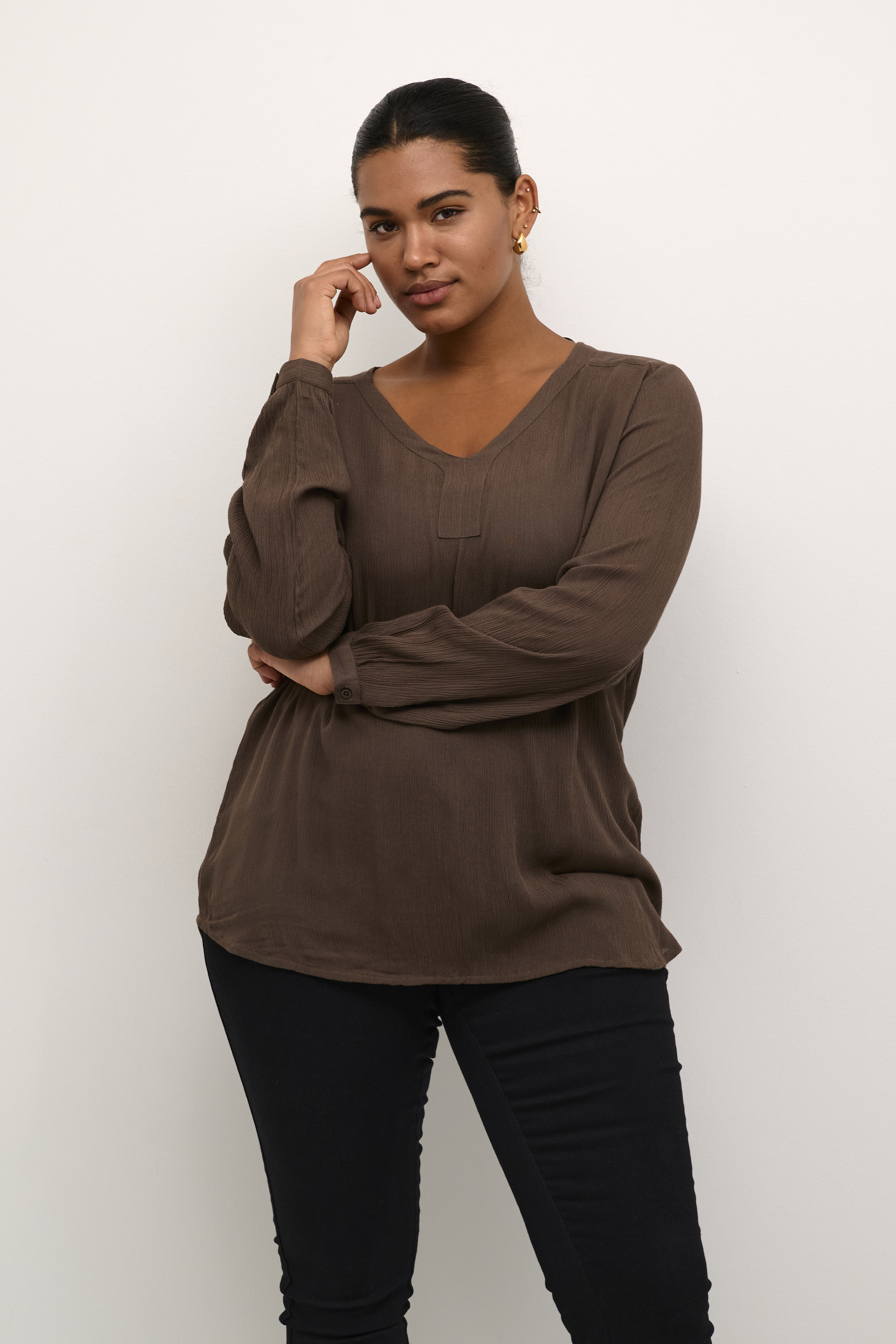 Kaffe Curve KCami Bluse - Brun - Str 48 - Damer