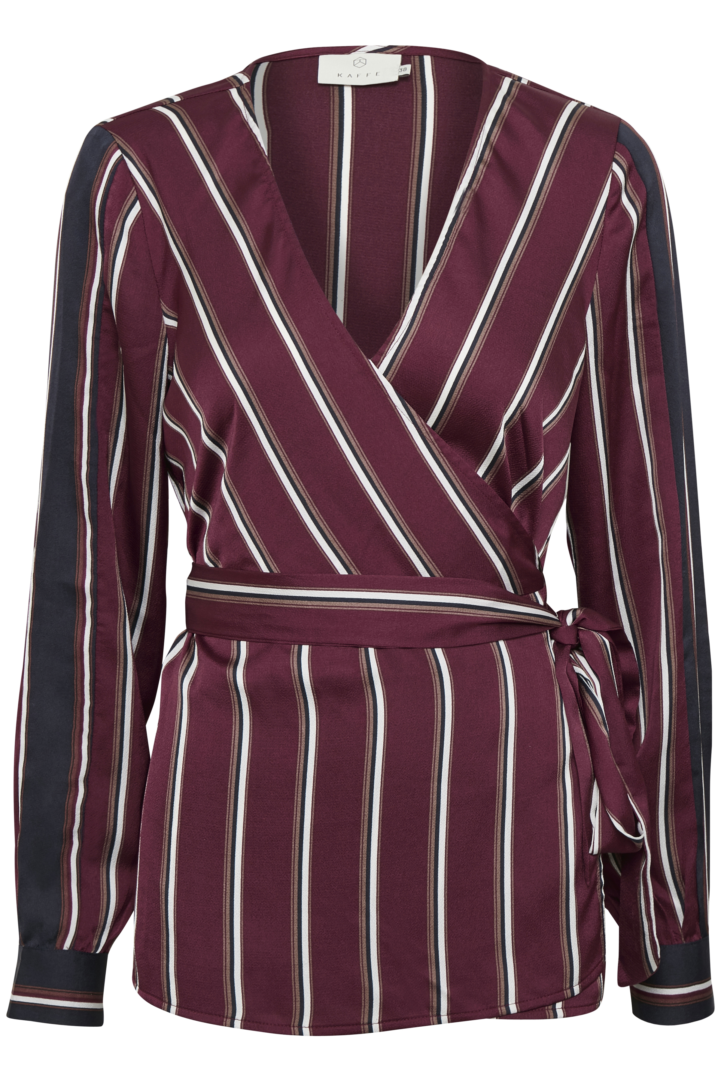 Kaffe Dame Kornelia Wrap bluse - Mørk bordeaux/hvid Billede af Kaffe Dame Kornelia Wrap bluse - Mørk bordeaux/hvid
