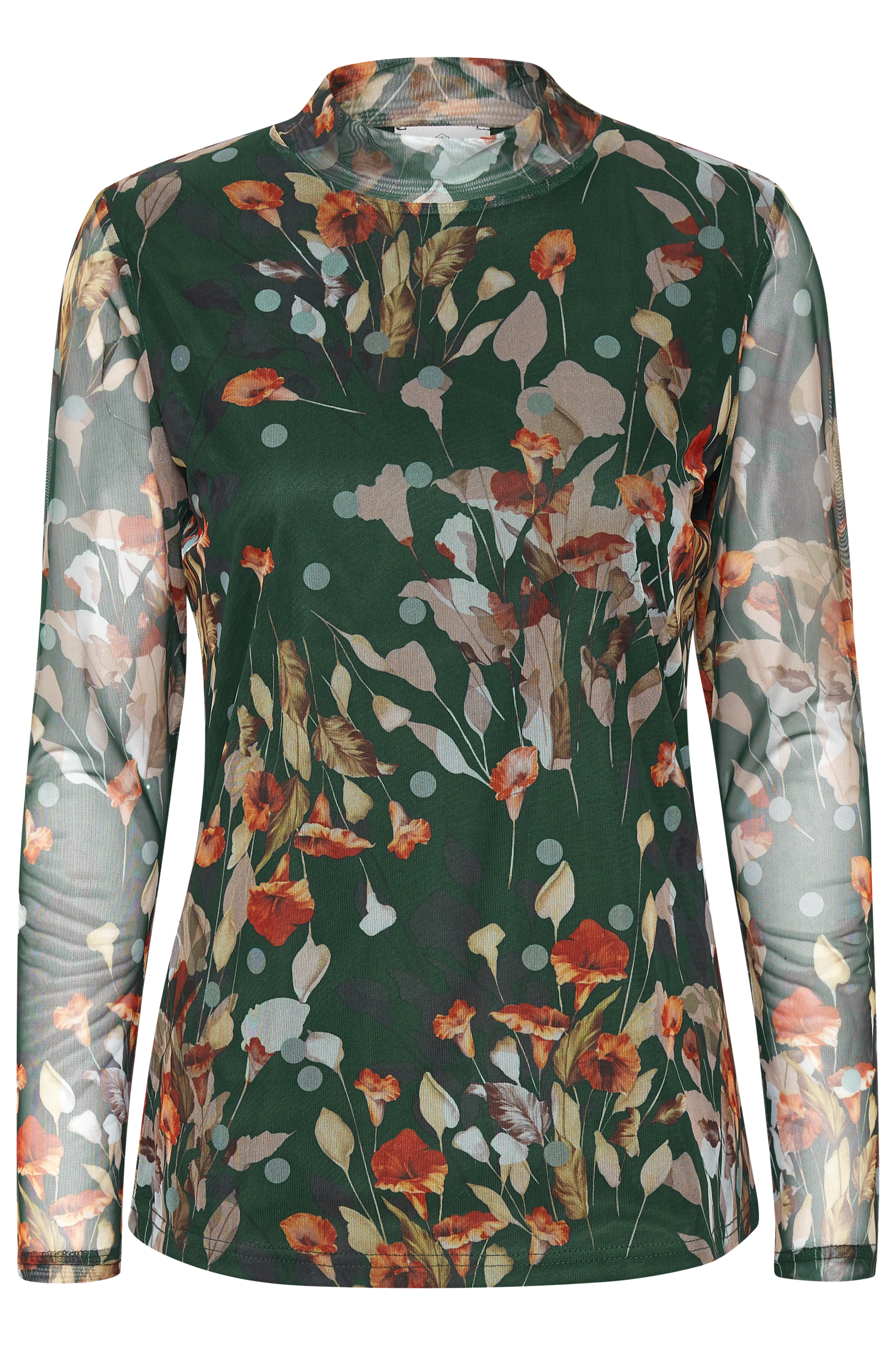 Kaffe Dame Let Setha Mesh bluse - Mørkegrøn/brændt orange Billede af Kaffe Dame Let Setha Mesh bluse - Mørkegrøn/brændt orange