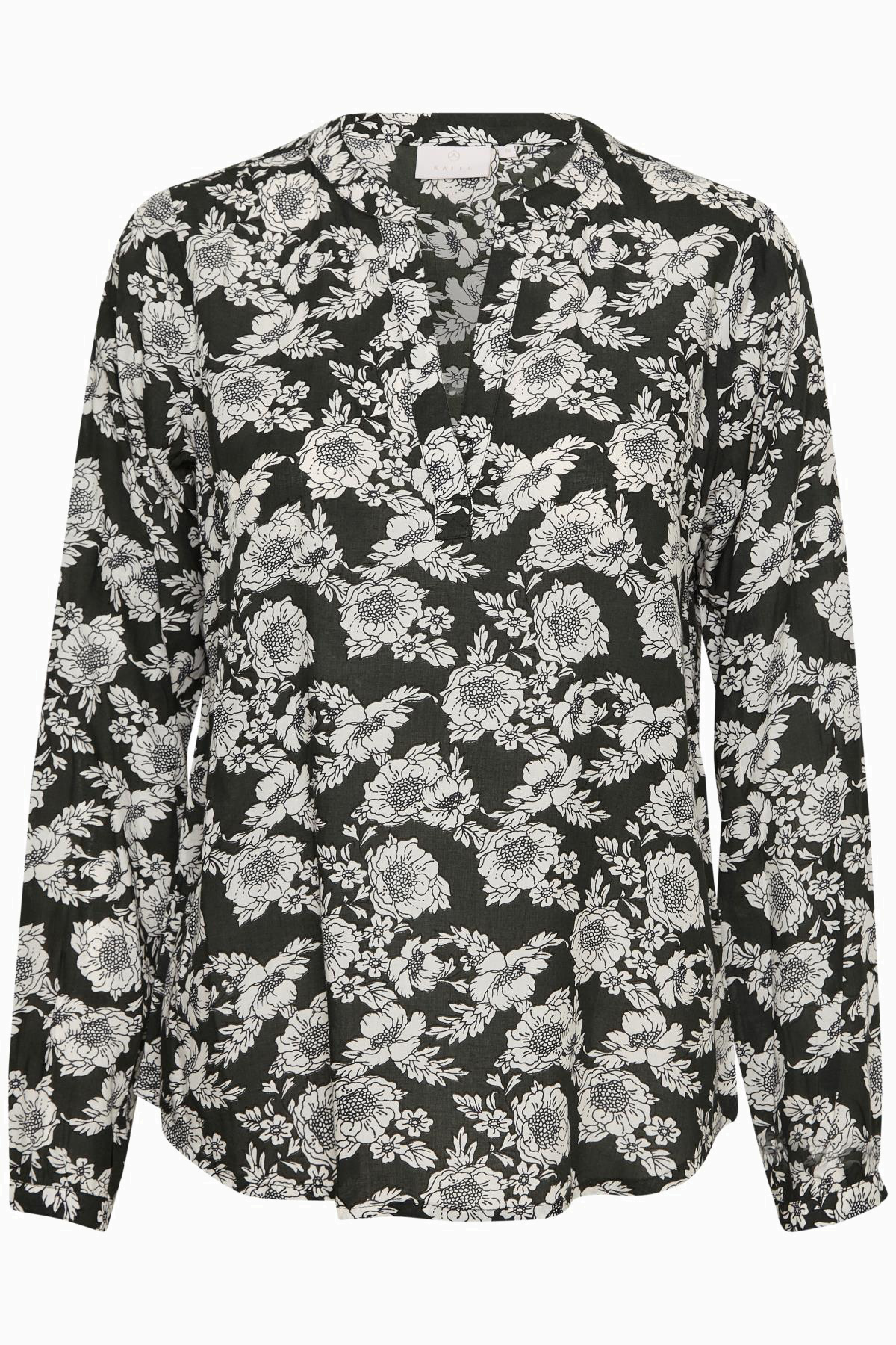 Kaffe Dame Rigtig fin Amanda bluse - Mørkegrøn/off-white Billede af Kaffe Dame Rigtig fin Amanda bluse - Mørkegrøn/off-white
