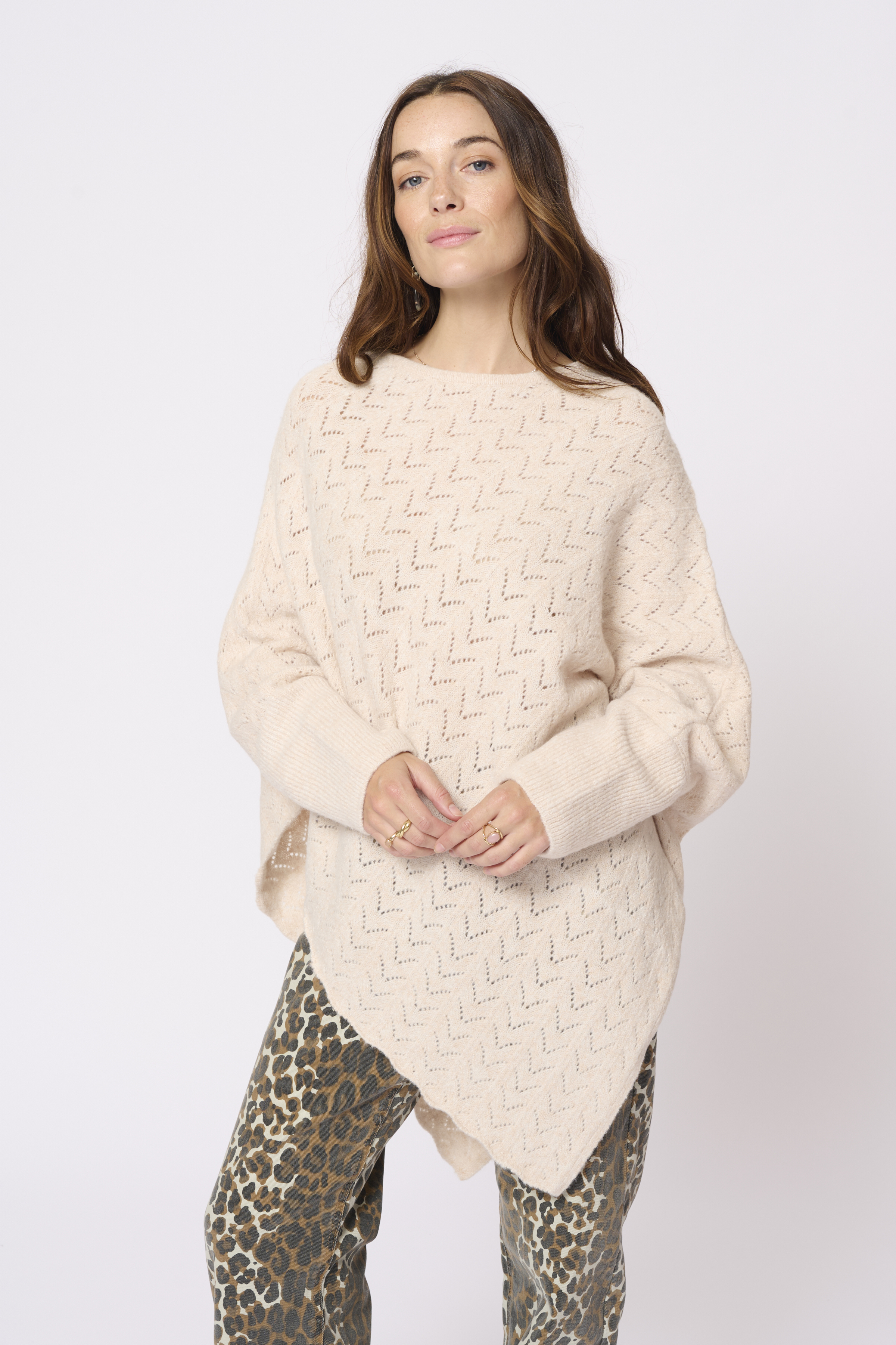Cream CRHoliday Poncho i størrelse ONE i Beige til Damer