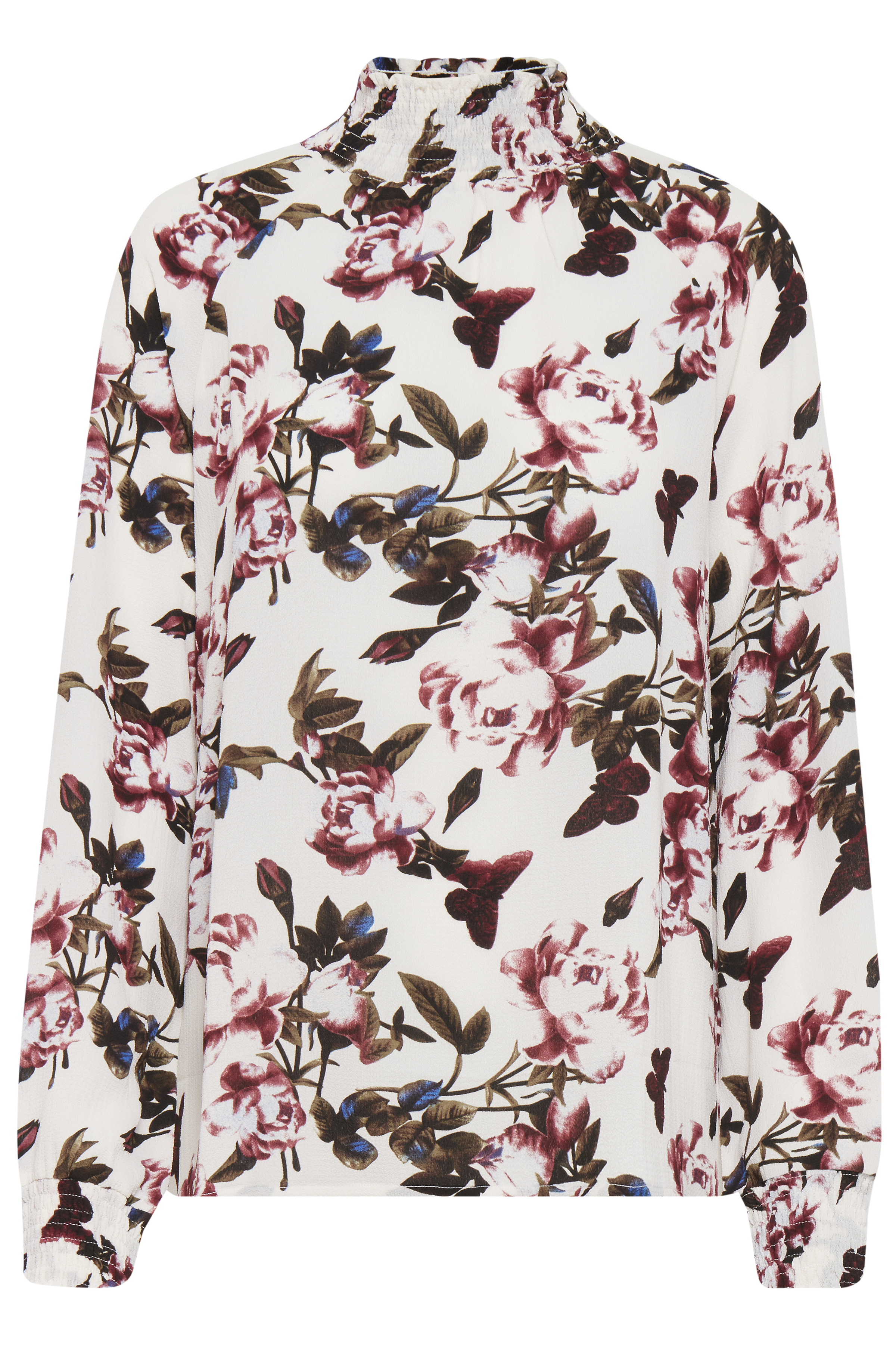 b.young Dame Langærmet bluse - Off-white/mørk rosa Billede af b.young Dame Langærmet bluse - Off-white/mørk rosa