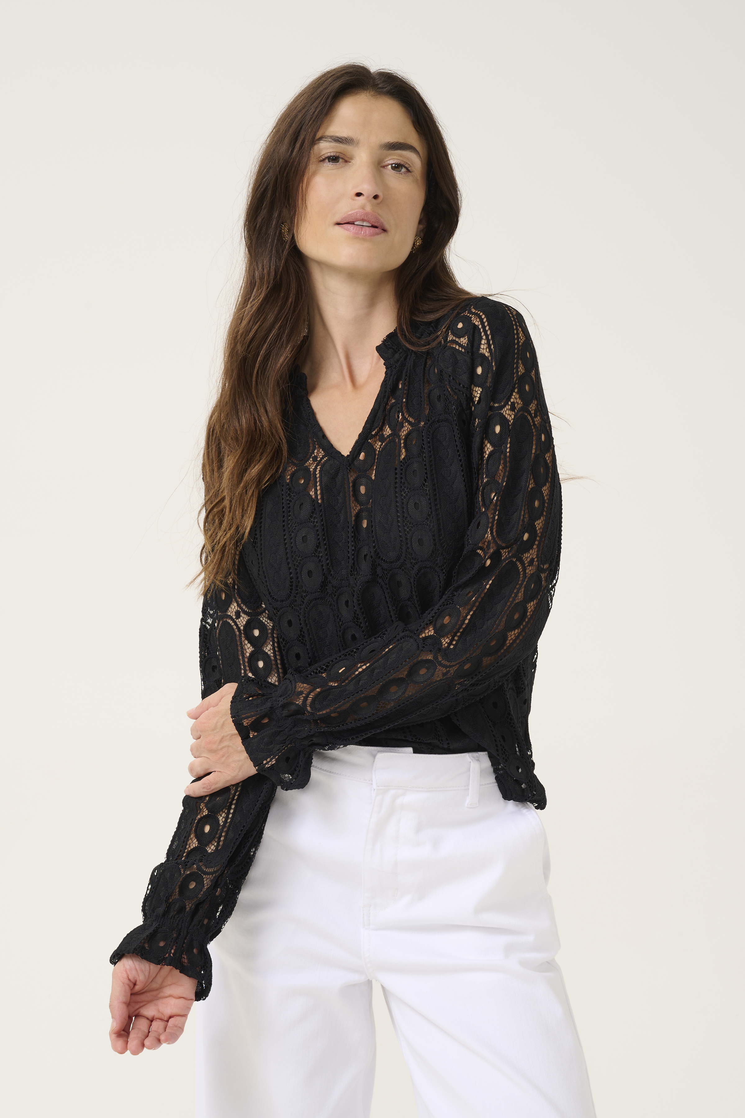 Cream CRTully Bluse i størrelse 34 i Sort til Damer